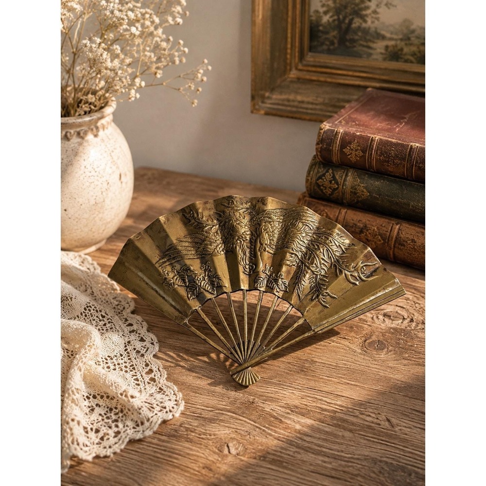 Vintage Brass Dragon Phoenix Wall Fan 11"